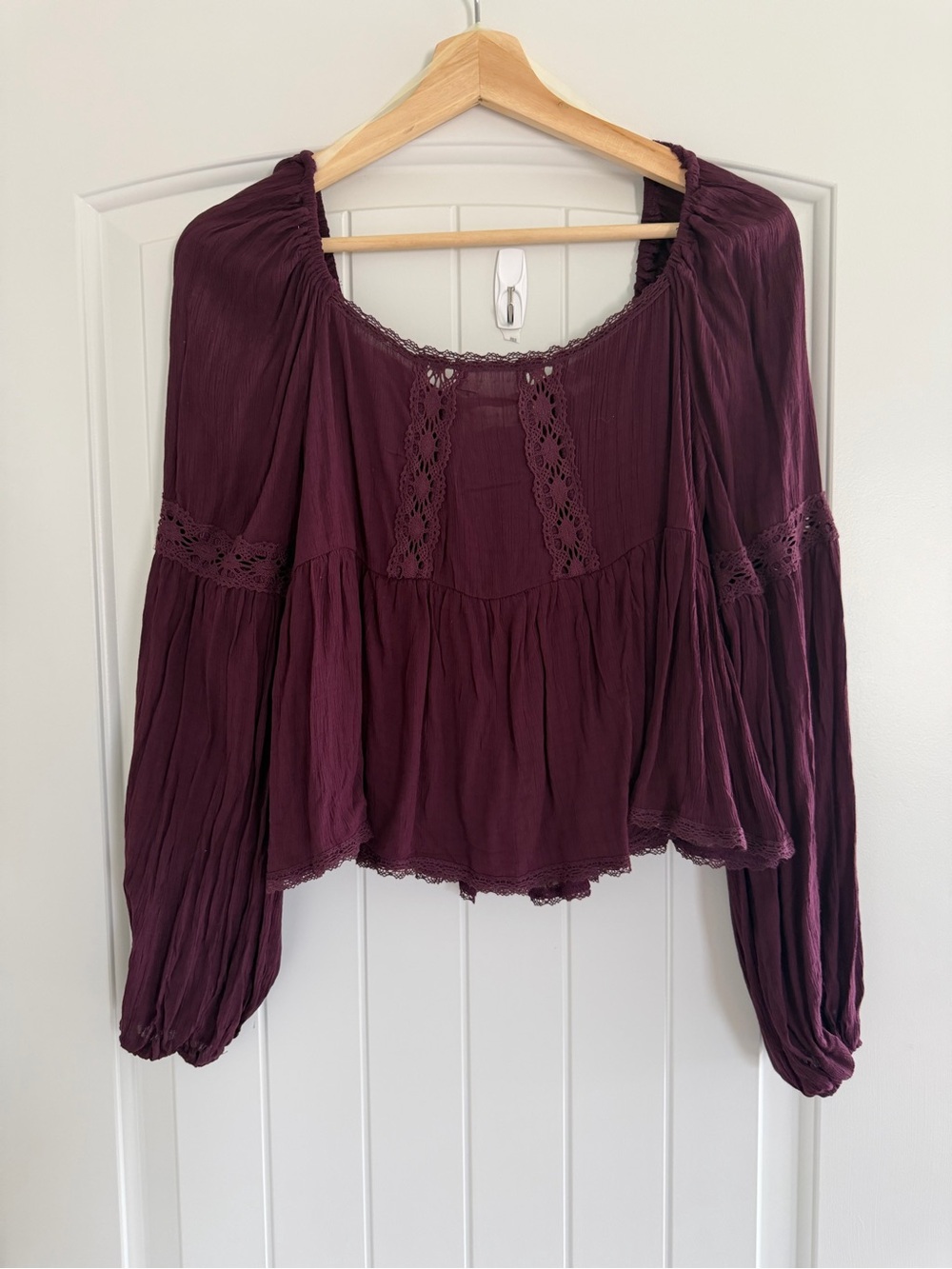 Altar'd State Plum Lace-Trim Peasant Blouse Size M Boho Chic Festival Romantic - Picture 3 of 11